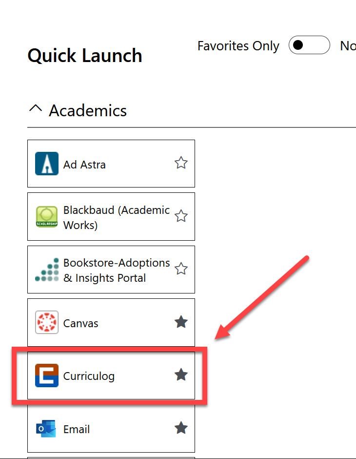 Screenshot of Quick Launch menu in My Cal State LA portal