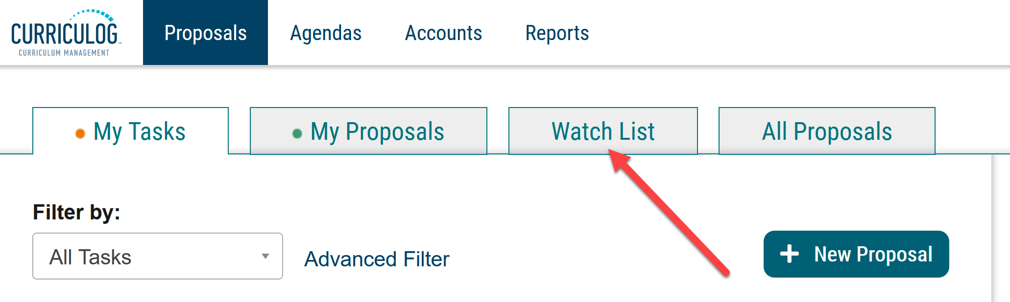 Screenshot of curriculog watchlist tab